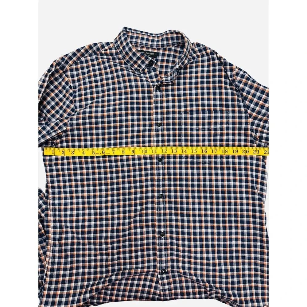 Banana Republic Luxe Flannel Slim Fit Plaid Shirt Men's Size Large Blue & Orange